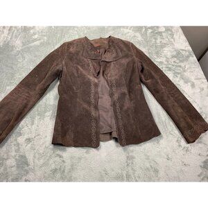 Diners Blazer Jacket Women's S Brown Long Sleeves Lined Embroidered leather